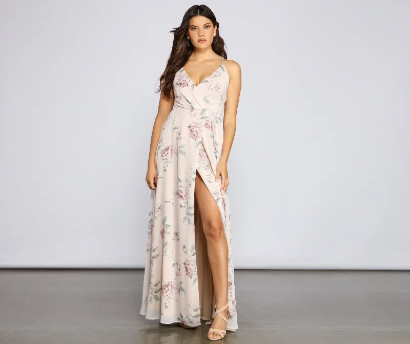 Best Price Ever Corinna Formal Floral Charming Chiffon Wrap Dress
