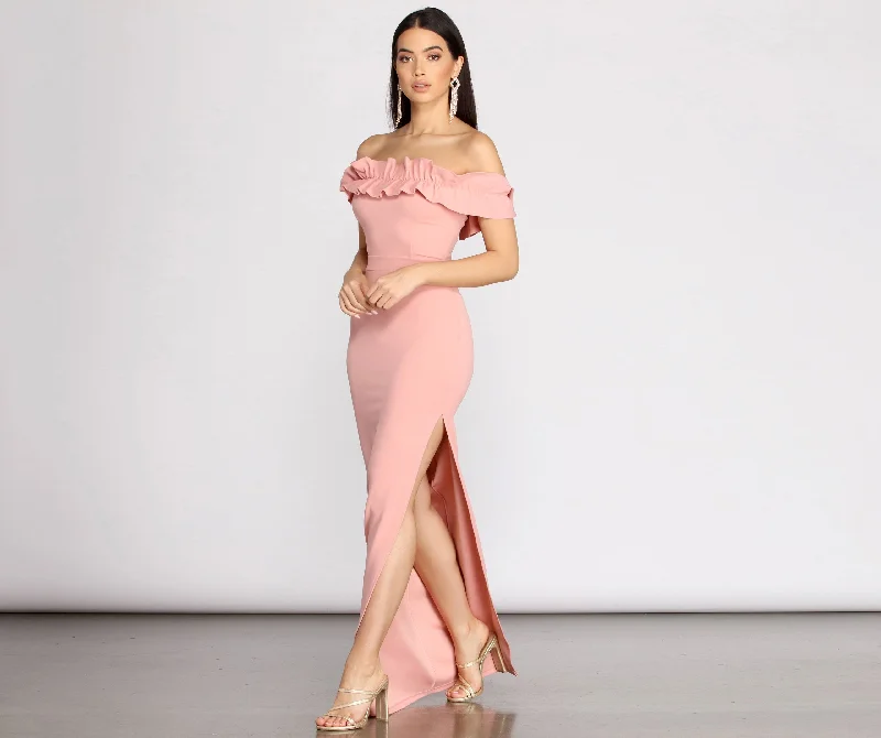 Flash Sale Colleen Ruffle Off Charming Shoulder Crepe Dress