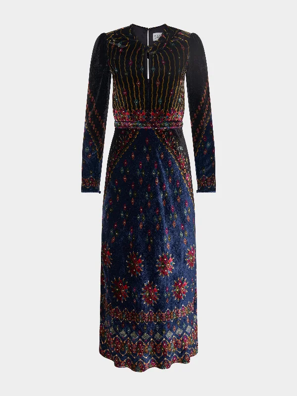 Time-Sensitive Offer Claudia Midi Velvet Dress in Jewel Rays