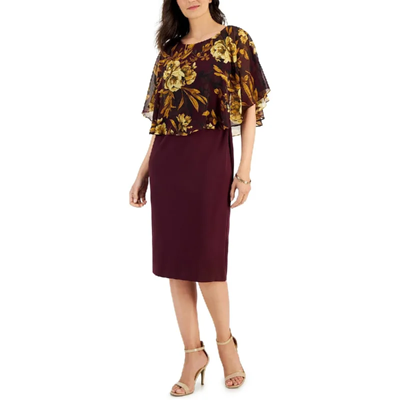 Connected Apparel Womens Midi Mixed-Media Wear To Work Dress