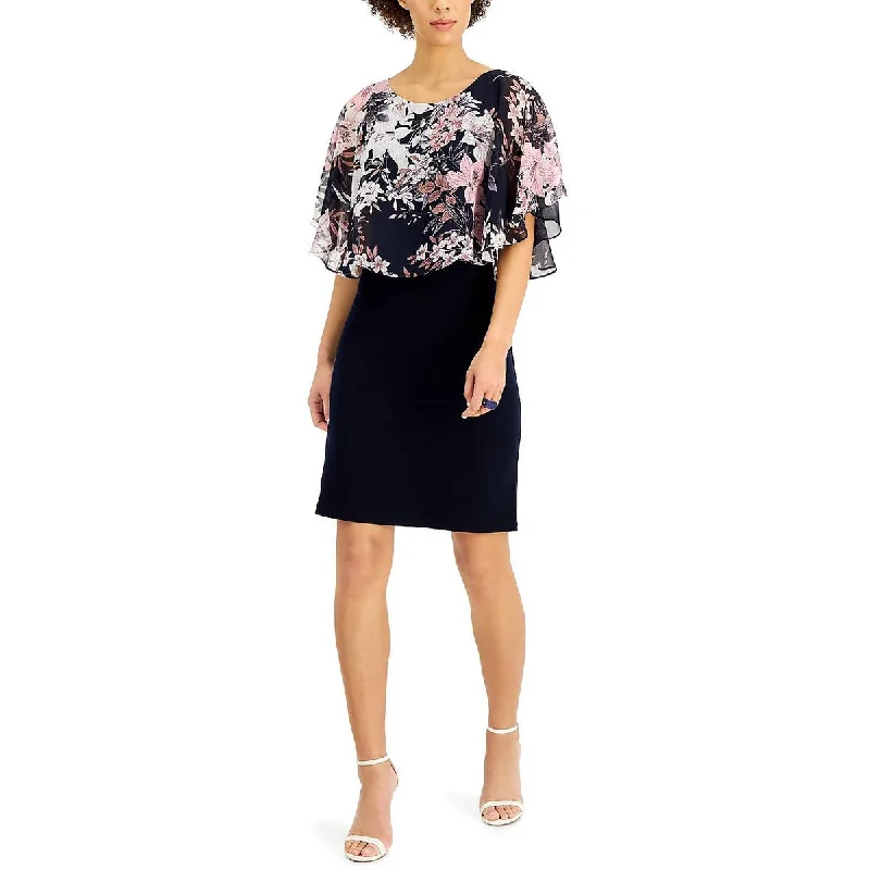 Connected Apparel Womens Petites Floral Midi Sheath Dress