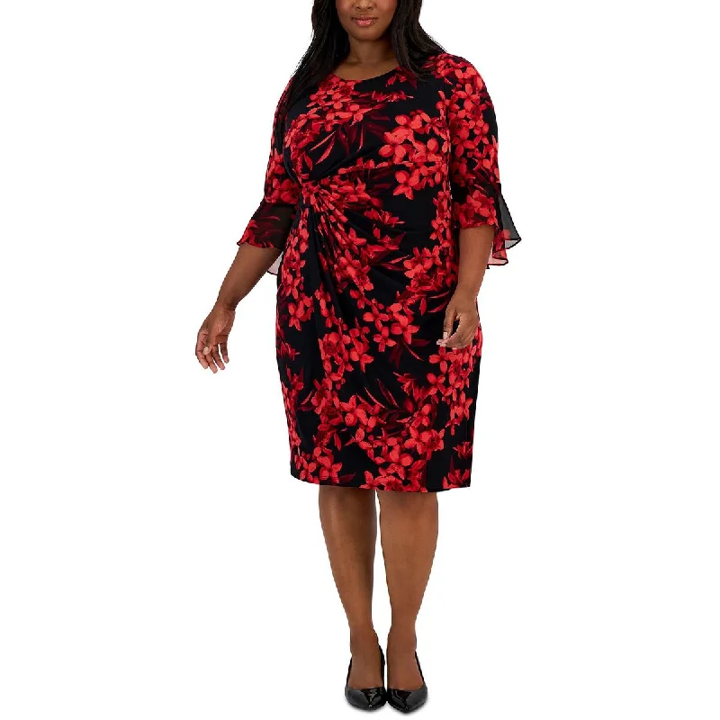 Connected Apparel Womens Petites Gathered Midi Wrap Dress