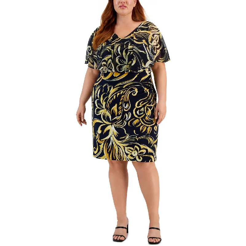 Connected Apparel Womens Plus Jersey Drapey Midi Dress