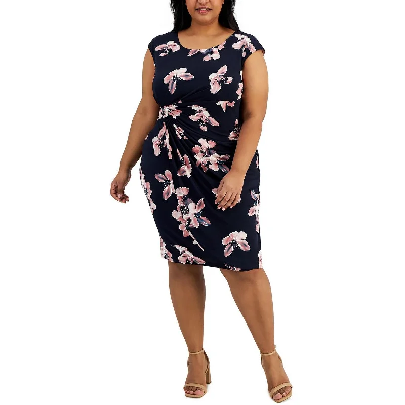 Connected Apparel Womens Plus Printed Midi Sheath Dress