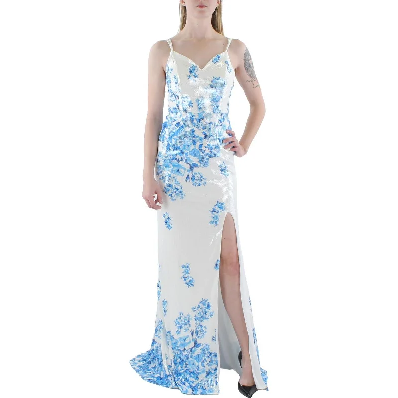 Weekend Special Discounts Dear Moon Womens Juniors Sequin Floral Print Evening Dress