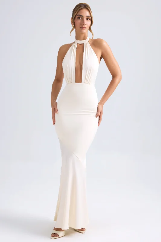 Flash Discounts Halterneck Fishtail Gown in Ivory