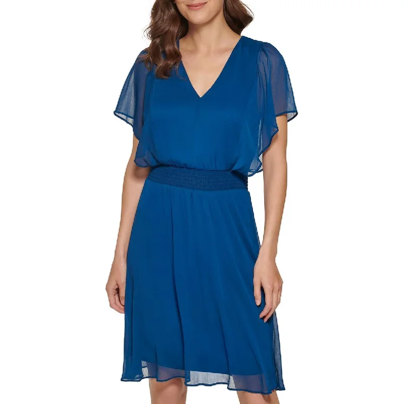 DKNY Womens Cape Sleeve Midi Fit & Flare Dress