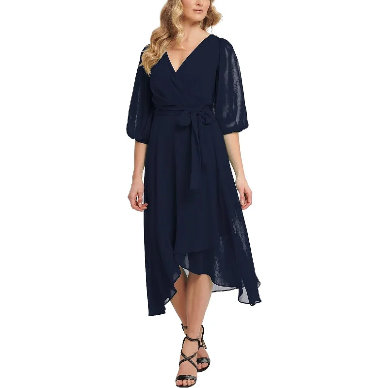 Weekend Markdown Madness DKNY Womens Chiffon Faux-Wrap Midi Dress