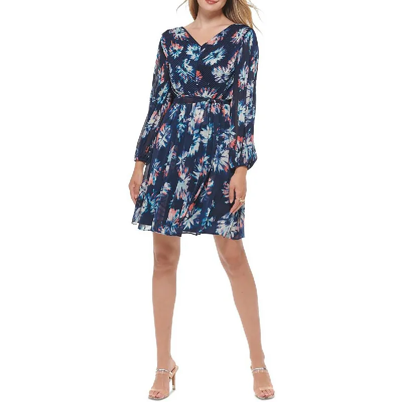 Weekend Clearance Frenzy DKNY Womens Chiffon Floral Fit & Flare Dress