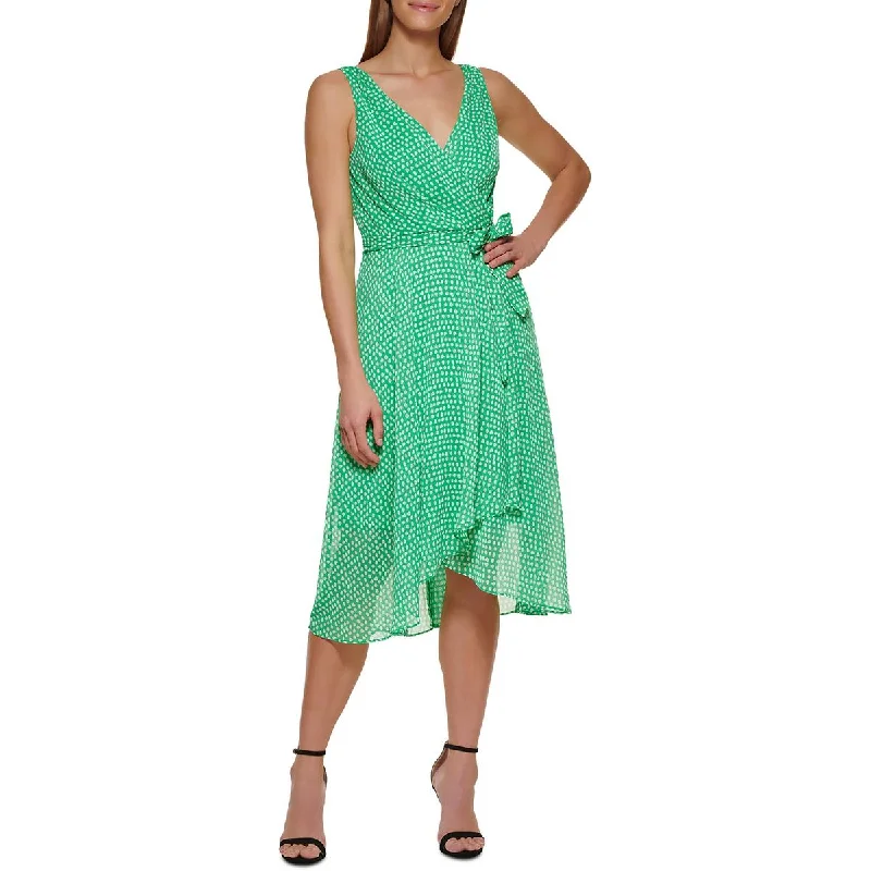 DKNY Womens Chiffon Midi Fit & Flare Dress