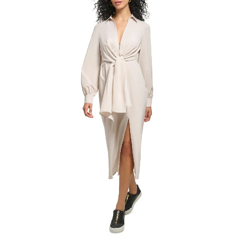 Clearance Event DKNY Womens Collar Tie Front Midi Dress