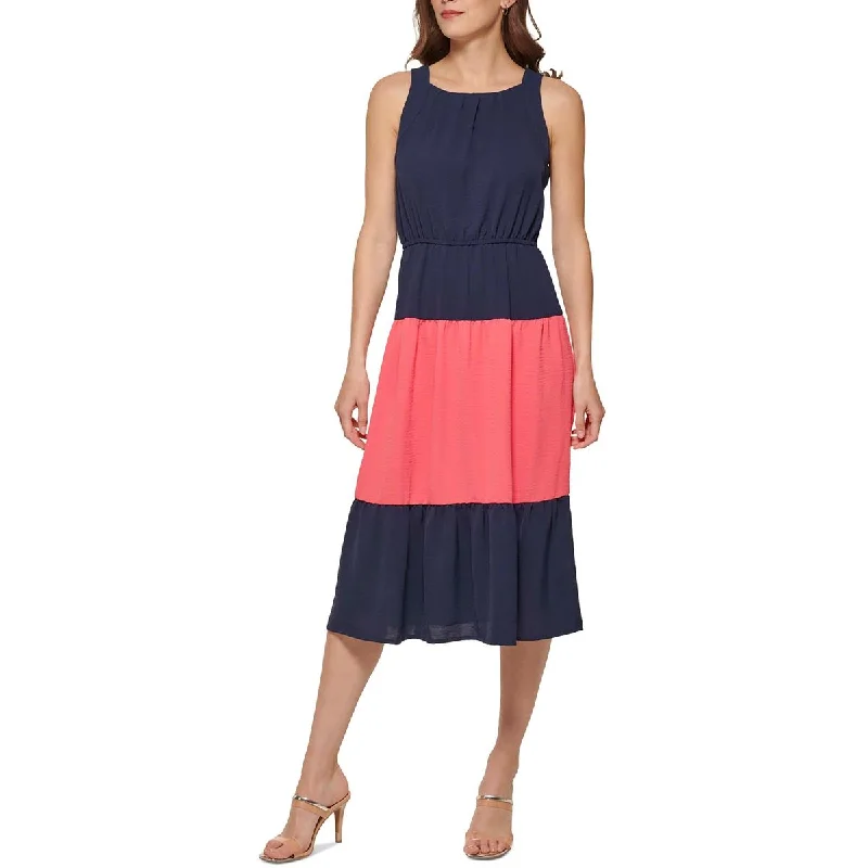 Shop & Save DKNY Womens Colorblock Midi Fit & Flare Dress