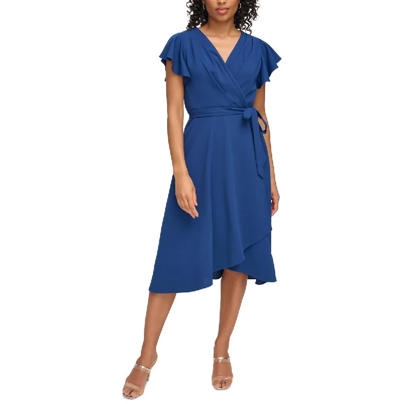 Weekend Special DKNY Womens Faux Wrap Pleated Midi Dress