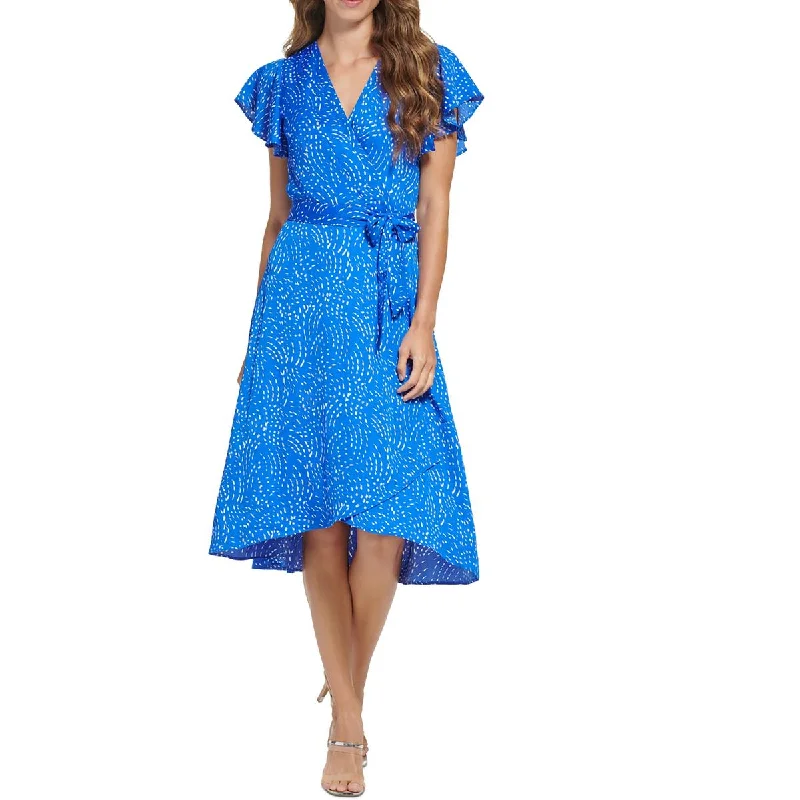 Shop & Save More DKNY Womens Faux Wrap Printed Midi Dress
