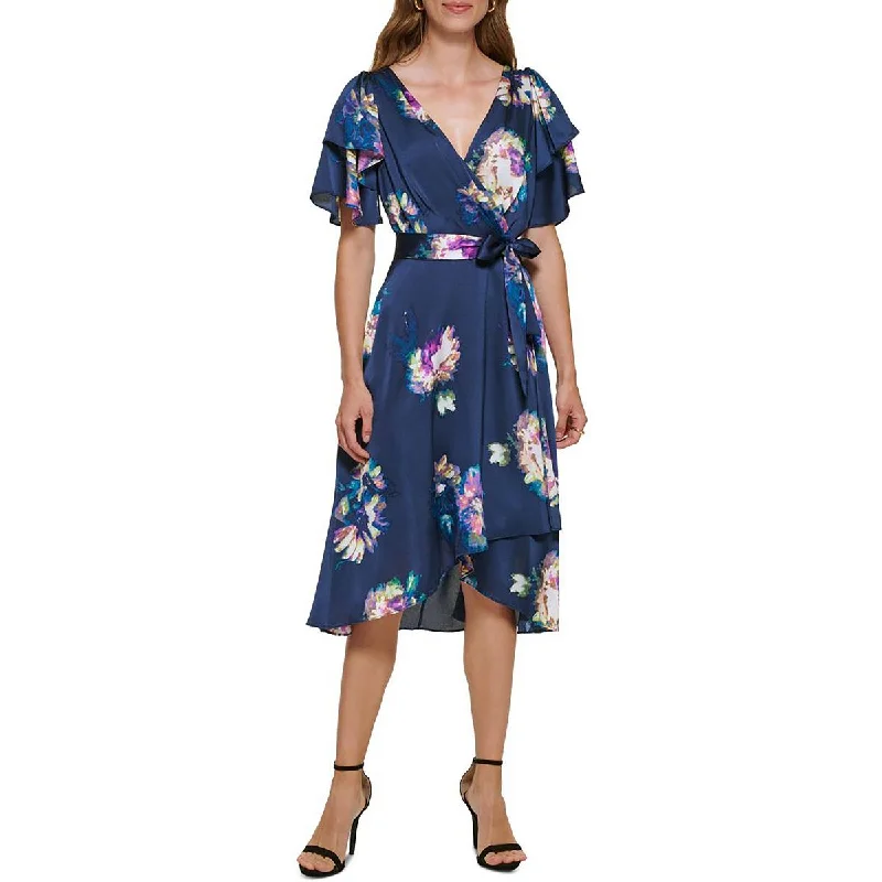 Massive Sale Event DKNY Womens Floral Faux Wrap Midi Dress