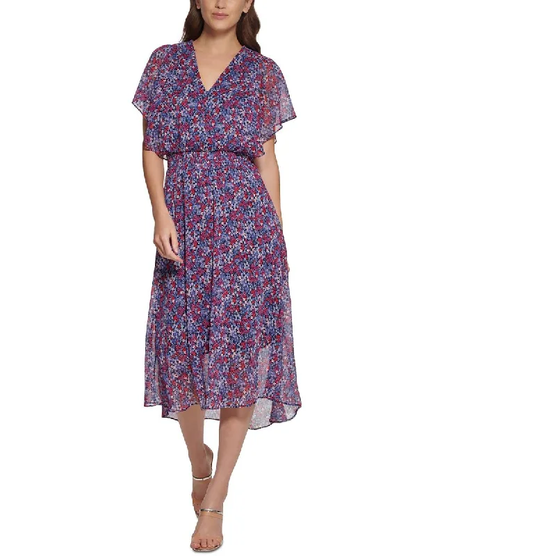 Limited Offer DKNY Womens Flutter Sleeve Calf Midi Dress