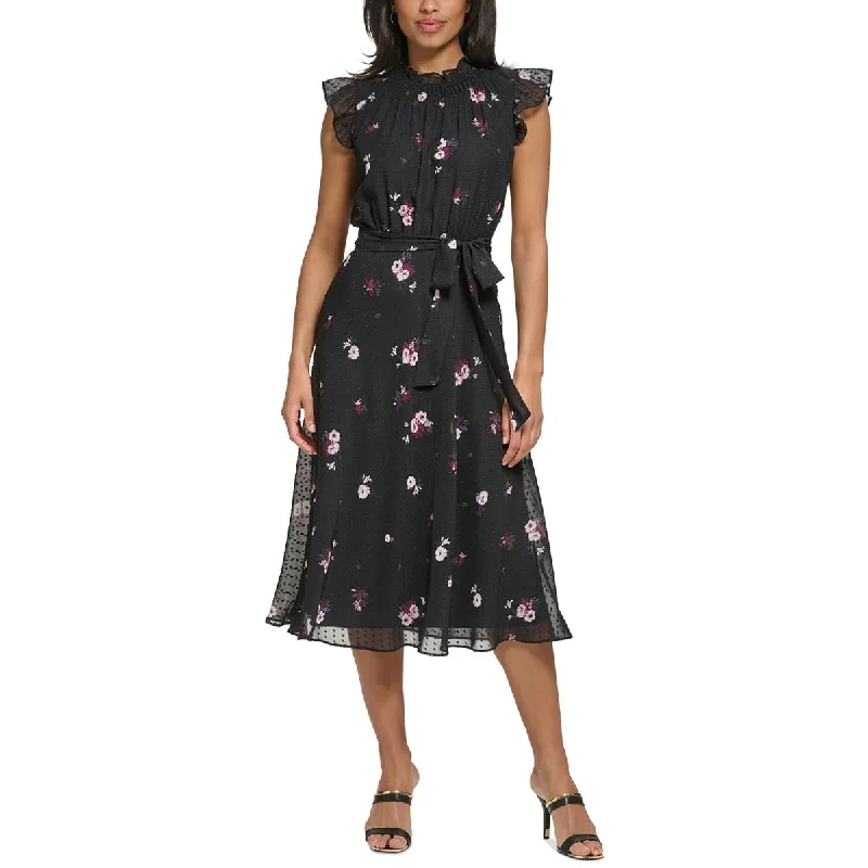 Time-Sensitive Offer DKNY Womens Midi Floral Print Midi Dress