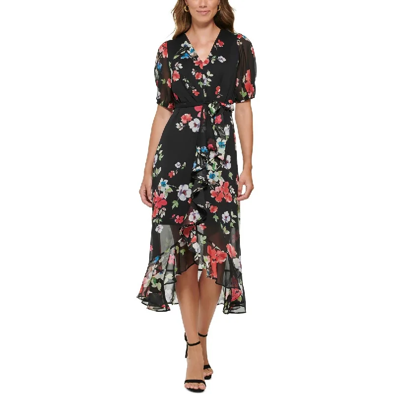 Today’s Special Discount DKNY Womens Petites Floral Hi-Low Midi Dress