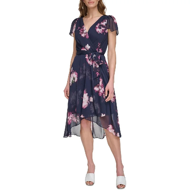 Massive Sale Event DKNY Womens Petites Floral Print Crepe Midi Dress