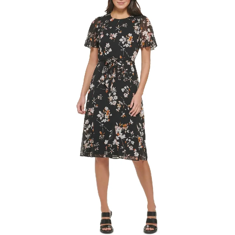 Weekend Only Sale DKNY Womens Midi Floral Print Fit & Flare Dress