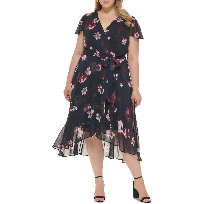 Weekend Shopping Rush DKNY Womens Plus Casual Faux Wrap Midi Dress