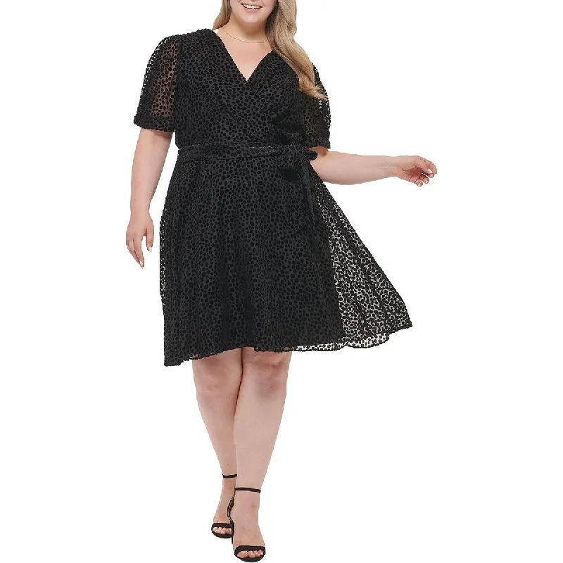 Deal Frenzy DKNY Womens Plus V - Neck Textured Midi Dress