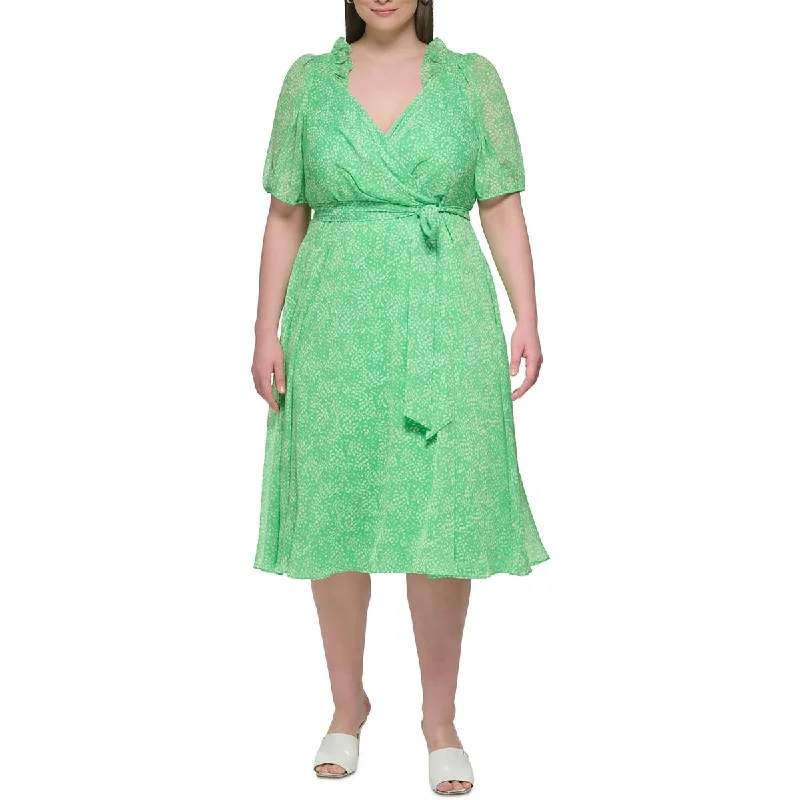 Exclusive Flash Sale DKNY Womens Plus Faux Wrap Midi Wrap Dress