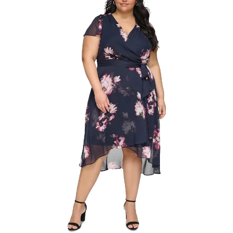 Last Chance Sale DKNY Womens Plus Midi Floral Print Wrap Dress