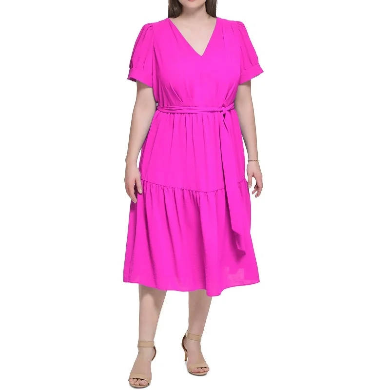 Price Slash Alert DKNY Womens Plus Tiered  Midi Dress