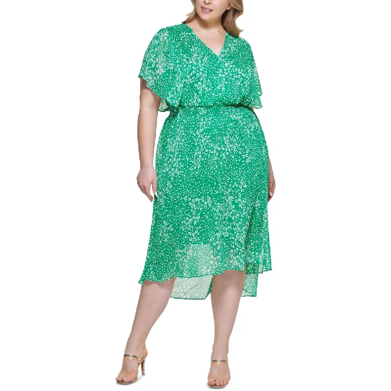 Hot Savings Alert DKNY Womens Plus V-Neck Mid-Calf Midi Dress