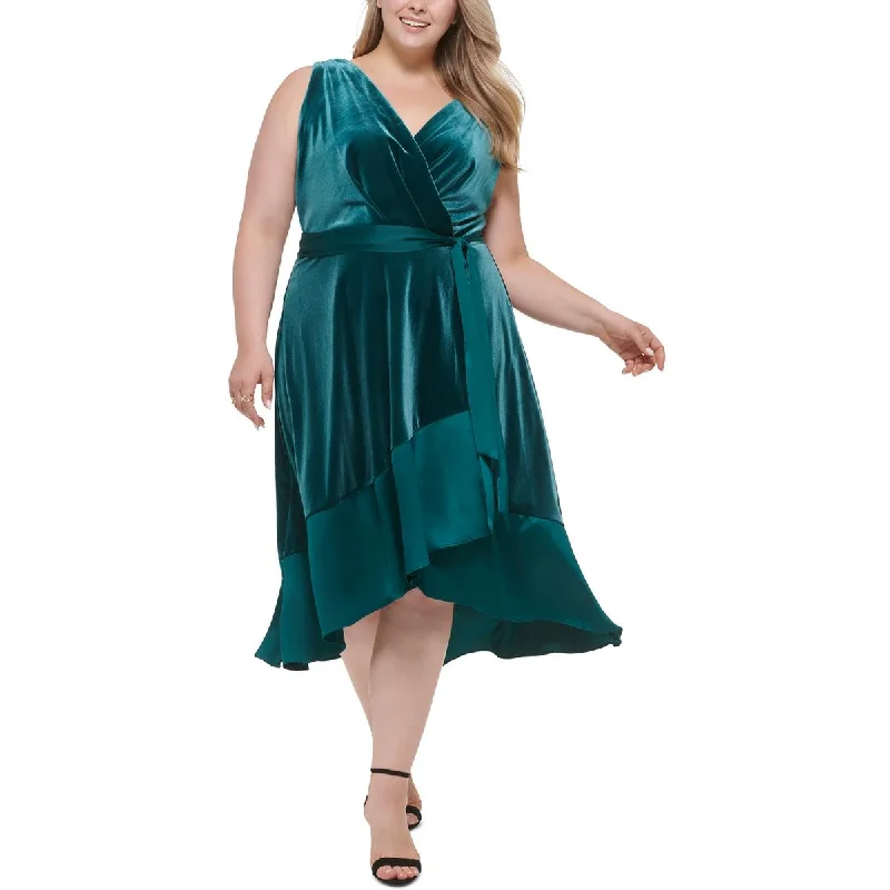 Grab It Now DKNY Womens Plus Velvet Sleeveless Midi Dress