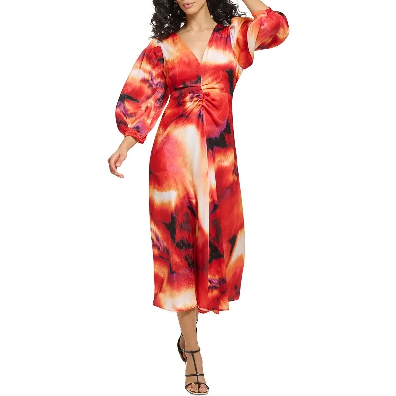 Mega Discounts DKNY Womens Printed Puff Sleeves Midi Dress