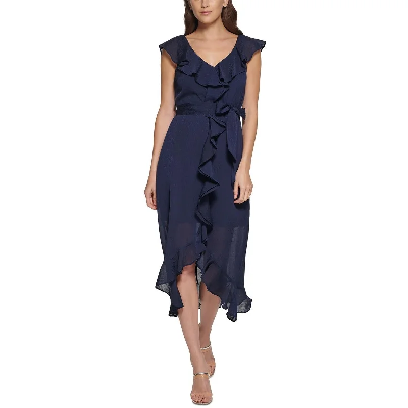 Big Bargain Bonanza DKNY Womens Ruffled Mid-Calf Midi Dress