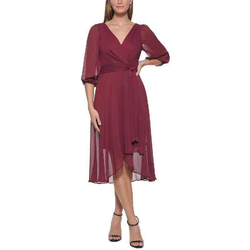 Sale Alert DKNY Womens Sheer Midi Fit & Flare Dress