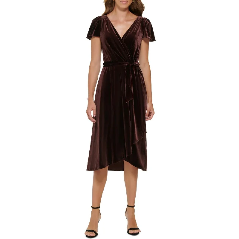 Weekend Sale Day DKNY Womens Velvet Midi Wrap Dress