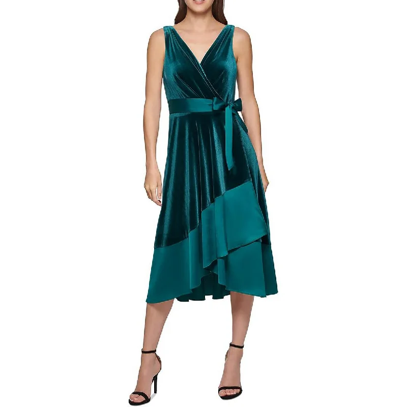 DKNY Womens Velvet Midi Wrap Dress