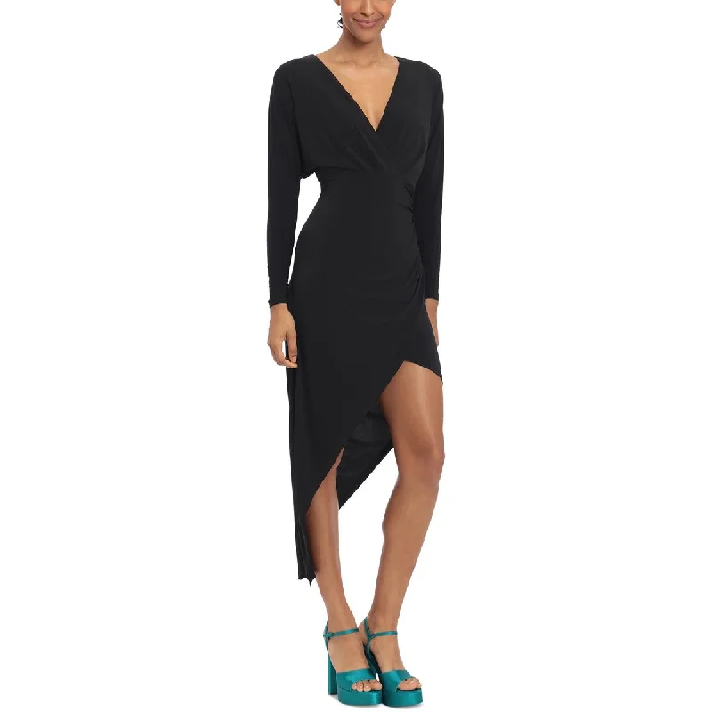 Weekend Steals Donna Morgan Womens Asymmetric Midi Sheath Dress