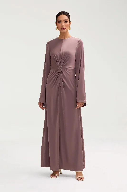 Weekend Shopping Rush Duha Satin Twist Front Maxi Dress - Deep Taupe