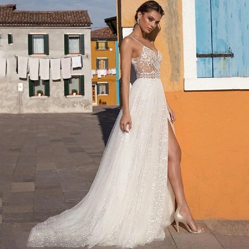Big Sale Event Boho Beading Lace Beach Wedding Dress