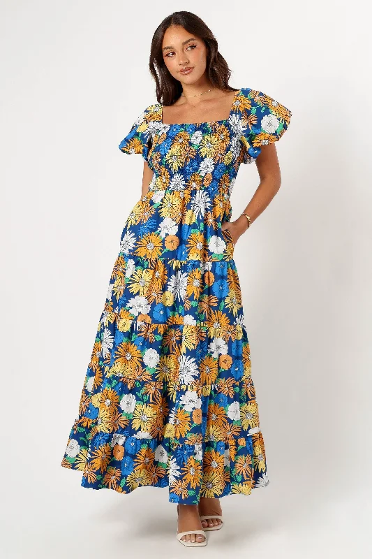 Instant Discount Elsie Short Sleeve Maxi Dress - Denim Blue