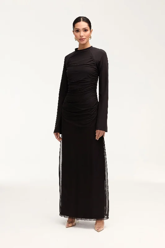 One-Stop Shop Sale Emilia Rouched Mesh Maxi Dress - Black