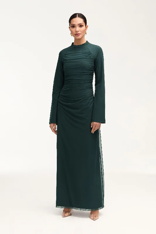 Big Offers Emilia Rouched Mesh Maxi Dress - Enchanted Forest