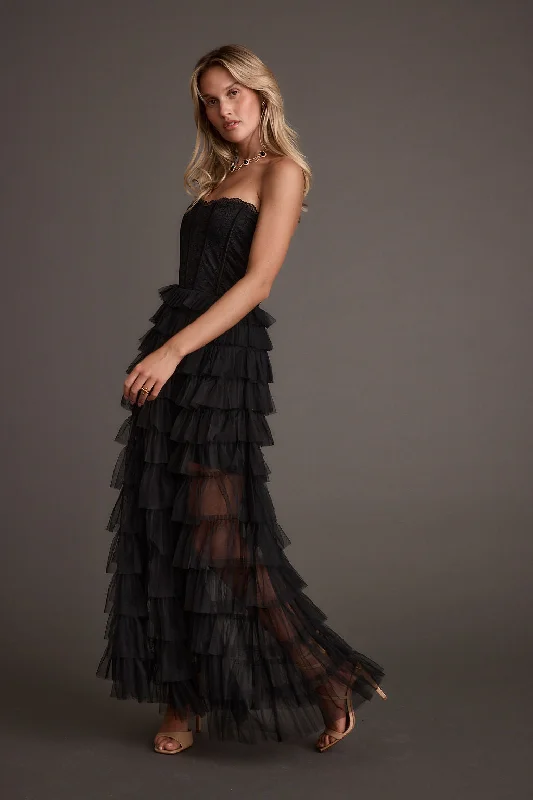 Esme Black Tulle Strapless Maxi Dress