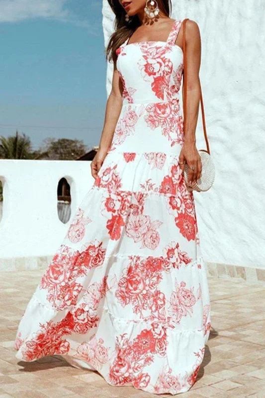 Flash Offer Fashion Sweet Print Patchwork Spaghetti Strap A Line Dresses