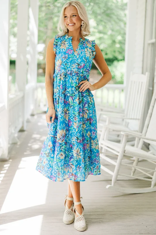 Weekend Discount Extravaganza Fate: Start The Day Blue Floral Midi Dress