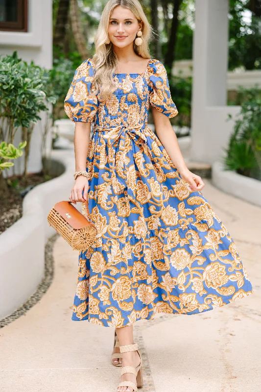 Weekend Steals and Deals Feeling Bold Blue Floral Maxi Dress