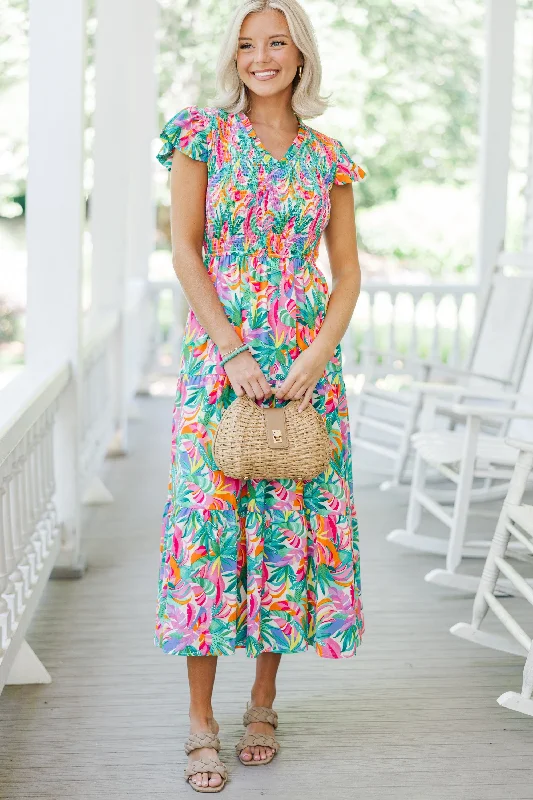 Weekend Exclusive Discounts Feels Like Paradise Green Tropical Maxi Dress
