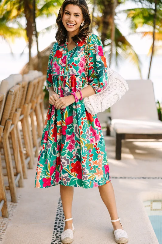 Weekend Low Prices Feels Right Green Floral Midi Dress