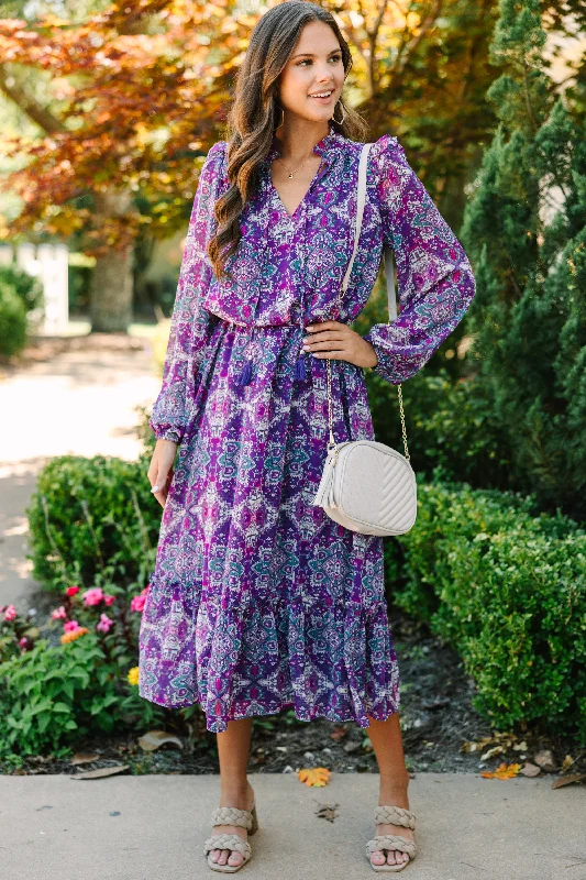 Weekend Deals You’ve Been Waiting For Fate: Find Your Love Plum Purple Floral Midi Dress