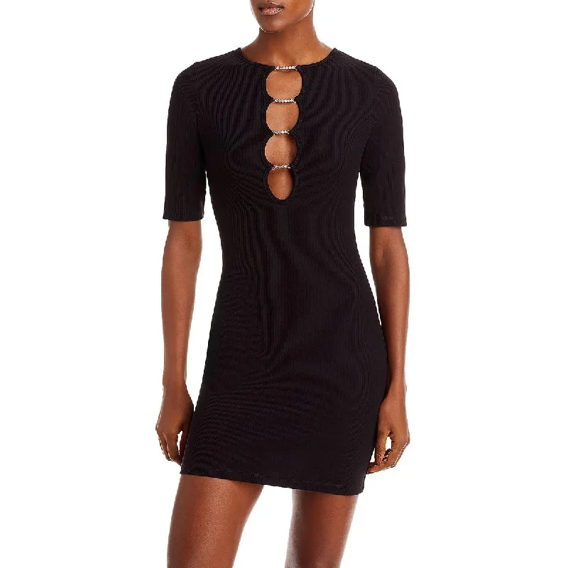 Hot Picks Fore Womens Crystal Ladder Stitch Mini Sweaterdress